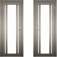 Дверное полотно АМАТИ-11 дуб дымчатый экошпон ПО-900 белое стекло