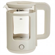 Чайник DELTA DL-1112, корпус из жаропрочного стекла, 1,5л, 1500Вт, белый