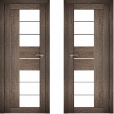 Дверное полотно АМАТИ-22 дуб шале-корица экошпон ПО-600 белое стекло