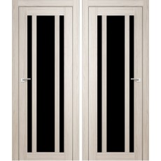 Дверное полотно АМАТИ-11 дуб беленый экошпон ПО-800 черное стекло