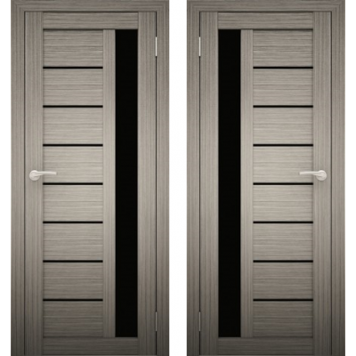 Дверное полотно АМАТИ-04 дуб дымчатый экошпон ПО-900 черное стекло